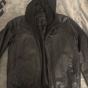 Limited Edition Sean John Men’s Black Hooded Faux Leather Jacket